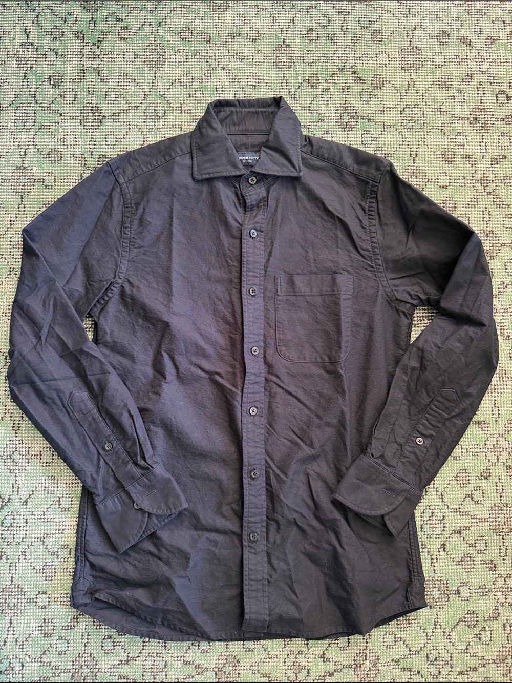 Men's Black Long-Sleeve Casual Button-Down Shirt